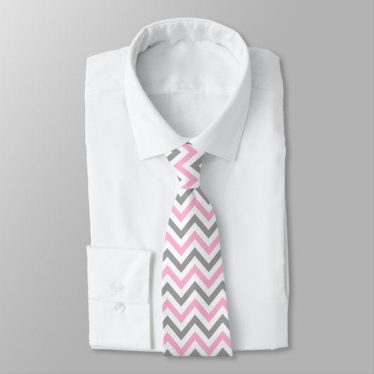 Roze Dk Gray White LG Chevron Gray Name Monogram Stropdas (Gebonden)