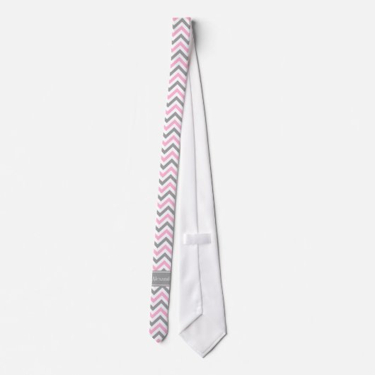 Roze Dk Gray White LG Chevron Gray Name Monogram Stropdas (Achterkant)