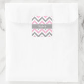 Roze Dk Gray White LG Chevron Gray Name Monogram Vierkante Sticker (Tas)