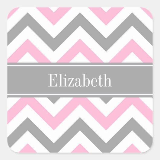 Roze Dk Gray White LG Chevron Gray Name Monogram Vierkante Sticker (Voorkant)