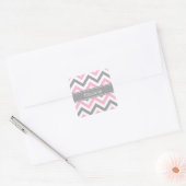 Roze Dk Gray White LG Chevron Gray Name Monogram Vierkante Sticker (Envelop)