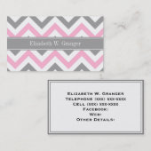 Roze Dk Gray White LG Chevron Gray Name Monogram Visitekaartje (Voorkant / Achterkant)