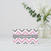 Roze Dk Gray White LG Chevron Gray Name Monogram Visitekaartje (Staand voorkant)