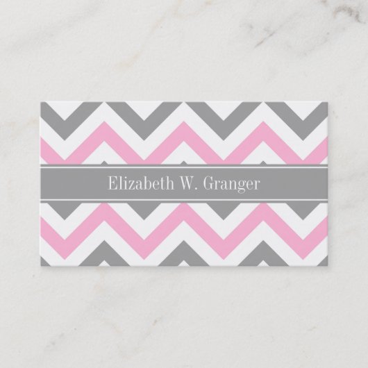 Roze Dk Gray White LG Chevron Gray Name Monogram Visitekaartje (Voorkant)