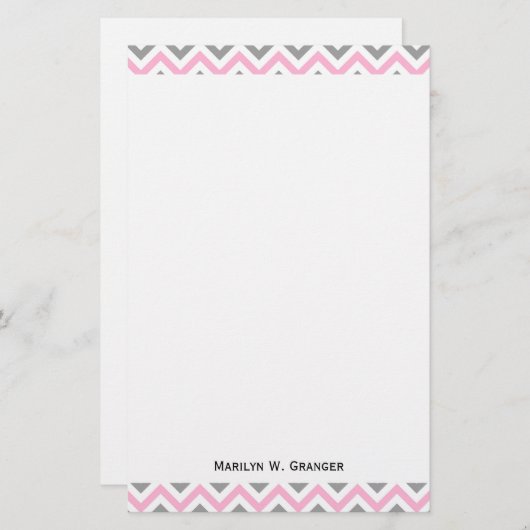Roze, Dk Grey Wht Large Chevron ZigZag Pattern Briefpapier (Voorkant / Achterkant)