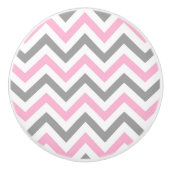 Roze, Dk Grey Wht Large Chevron ZigZag Pattern Keramische Knop (Voorkant)