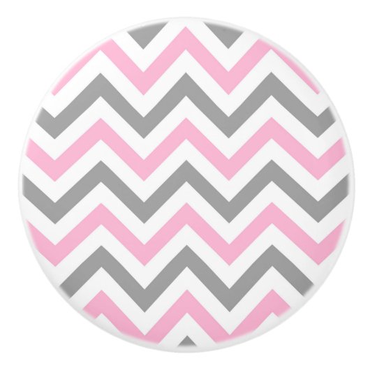Roze, Dk Grey Wht Large Chevron ZigZag Pattern Keramische Knop (Voorkant)