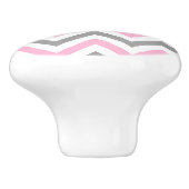 Roze, Dk Grey Wht Large Chevron ZigZag Pattern Keramische Knop (Zijkant)