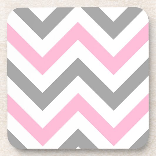 Roze, Dk Grey Wht Large Chevron ZigZag Pattern Onderzetter (Voorkant)