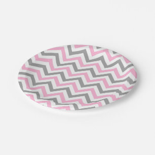Roze, Dk Grey Wht Large Chevron ZigZag Pattern Papieren Bordje