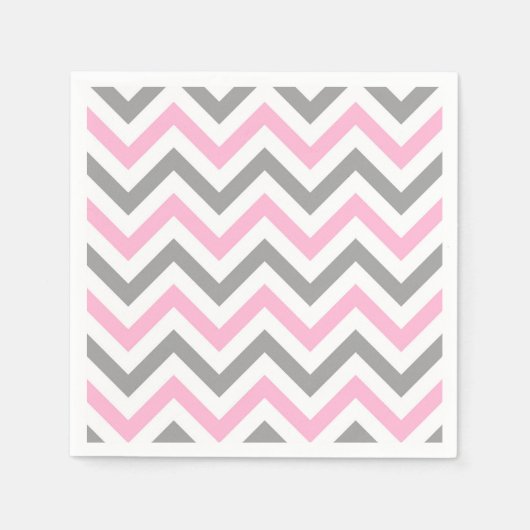 Roze, Dk Grey Wht Large Chevron ZigZag Pattern Servetten (Voorkant)