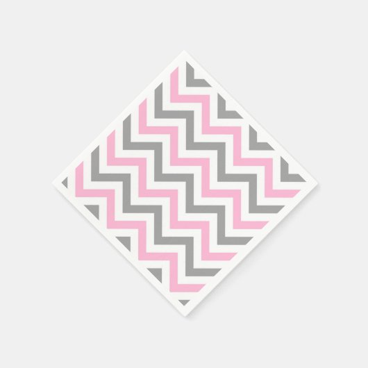 Roze, Dk Grey Wht Large Chevron ZigZag Pattern Servetten (Hoek)
