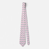 Roze, Dk Grey Wht Large Chevron ZigZag Pattern Stropdas (Voorkant)
