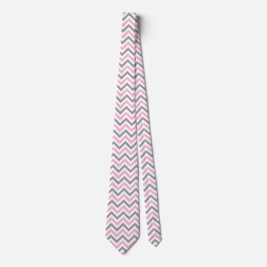 Roze, Dk Grey Wht Large Chevron ZigZag Pattern Stropdas (Voorkant)