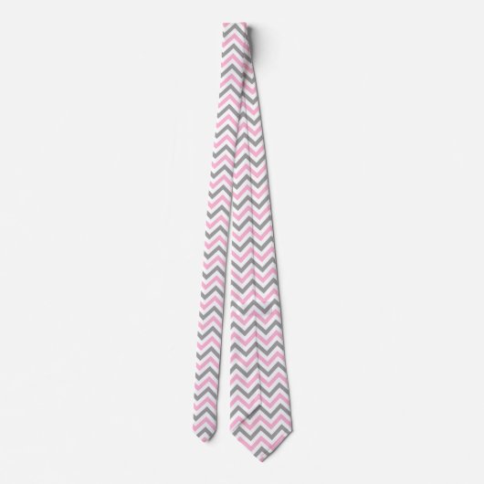 Roze, Dk Grey Wht Large Chevron ZigZag Pattern Stropdas (Achterkant)