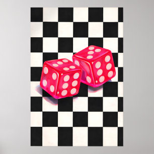 Roze dobbelsteenposter, Retro casino-muurkunst, Y2 Poster