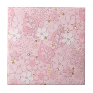 Roze document bloemen tegeltje