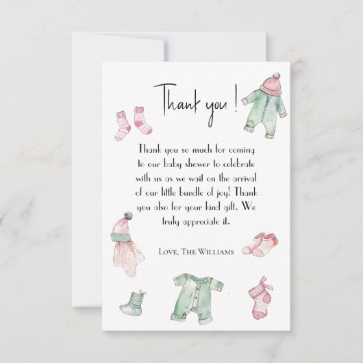 Roze doeken baby shower Dank u kaart (Voorkant)