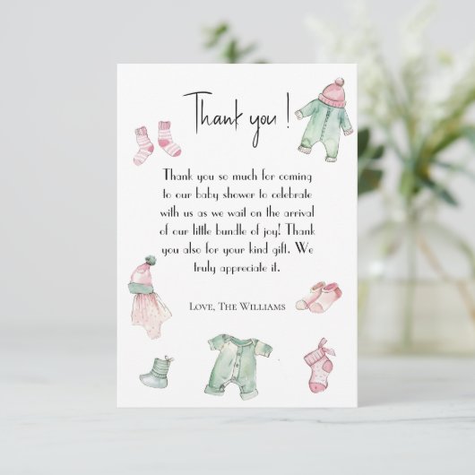 Roze doeken baby shower Dank u kaart (Staand voorkant)