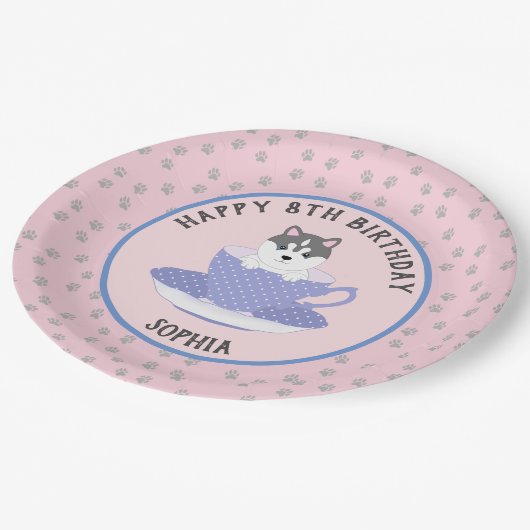 Roze Dog Birthday Party Borden Papieren Bordje (Gekanteld)