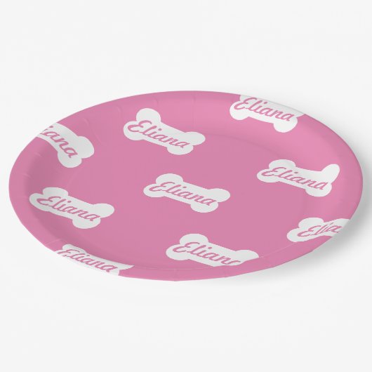 Roze Dog Bone - aangepaste tekst Papieren Bordje (Gekanteld)