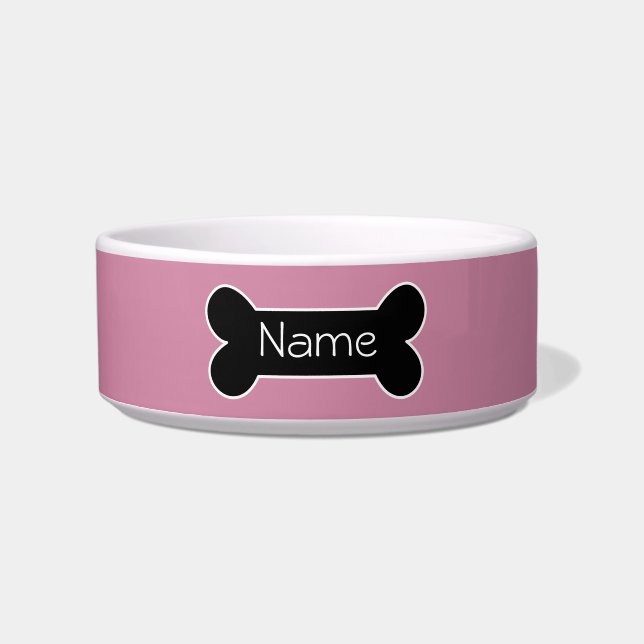 Roze Dog Bowl met bot Voerbakje (Voorkant)