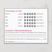 Roze Dog en Mirror Dog Grooming Report Kaart (Achterkant)