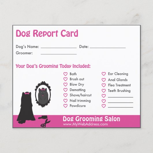 Roze Dog en Mirror Dog Grooming Report Kaart (Voorkant)