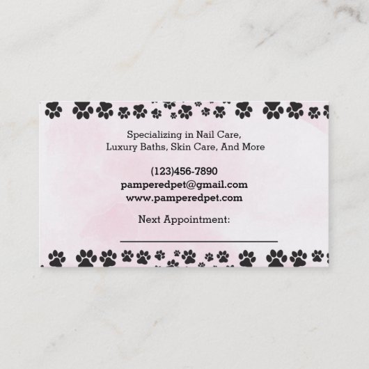 Roze Dog Grooming Dog Spa Afsprakenkaartje (Achterkant)