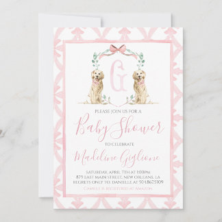 Roze Dog Meisje Baby shower Preppy Southern Kaart