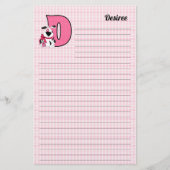 Roze Dog Mongrammed Letter D Lined Briefpapier (Voorkant)