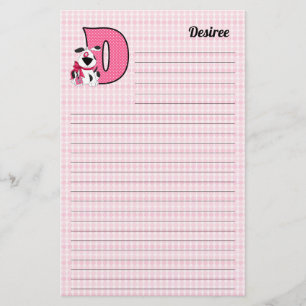 Roze Dog Mongrammed Letter D Lined Briefpapier