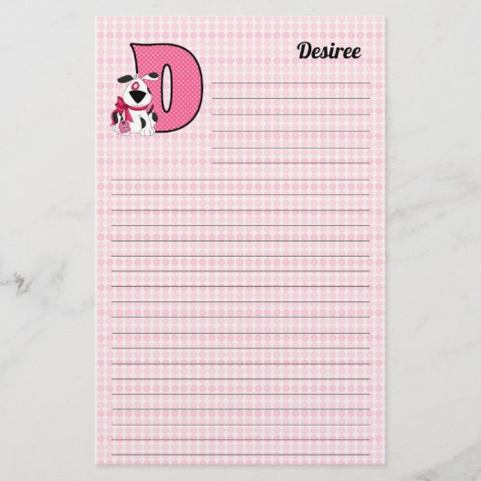 Roze Dog Mongrammed Letter D Lined Briefpapier (Voorkant)