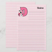 Roze Dog Mongrammed Letter D Lined Briefpapier (Voorkant / Achterkant)