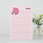Roze Dog Mongrammed Letter D Lined Briefpapier (Staand voorkant)
