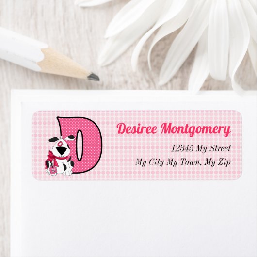 Roze Dog Monogram Letter D Adres Etiket (Insitu)