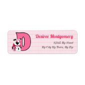 Roze Dog Monogram Letter D Adres Etiket (Voorkant)