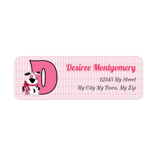 Roze Dog Monogram Letter D Adres Etiket (Voorkant)