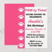 Roze - Dog of Cat Thmed Birthday Party Invitation Kaart (Voorkant / Achterkant)