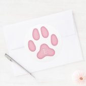 Roze Dog Paw Afdrukken Gepersonaliseerd Pet Monogr Ronde Sticker (Envelop)