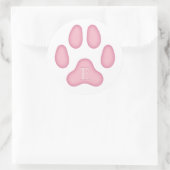 Roze Dog Paw Afdrukken Gepersonaliseerd Pet Monogr Ronde Sticker (Tas)