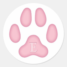 Roze Dog Paw Afdrukken Gepersonaliseerd Pet Monogr Ronde Sticker
