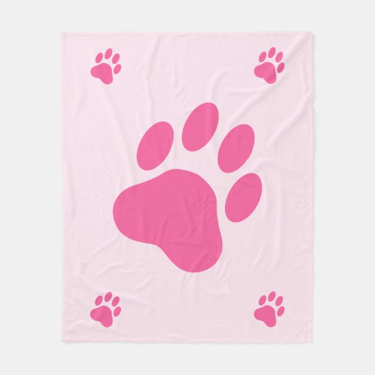 Roze Dog Paw Silhouettes Fleece Deken (Voorkant)