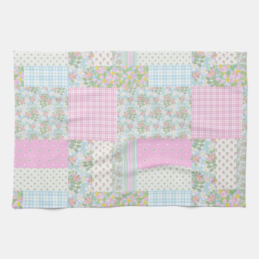 Roze Dog Roos Faux Patchwork Kitchen Towel Theedoek (Horizontaal)