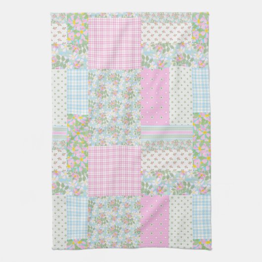 Roze Dog Roos Faux Patchwork Kitchen Towel Theedoek (Verticaal)