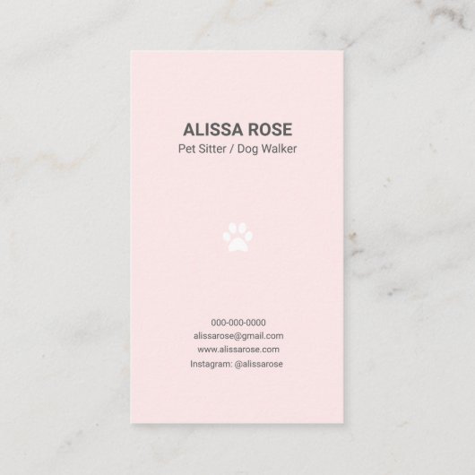 Roze Dog Walker Pet Visitekaartje (Achterkant)