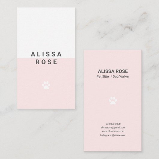 Roze Dog Walker Pet Visitekaartje (Voorkant / Achterkant)