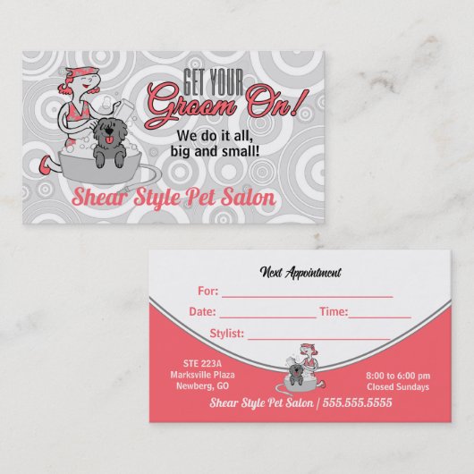 Roze Doggie Spa Groom on Pet Grooming Afsprakenkaartje (Voorkant / Achterkant)