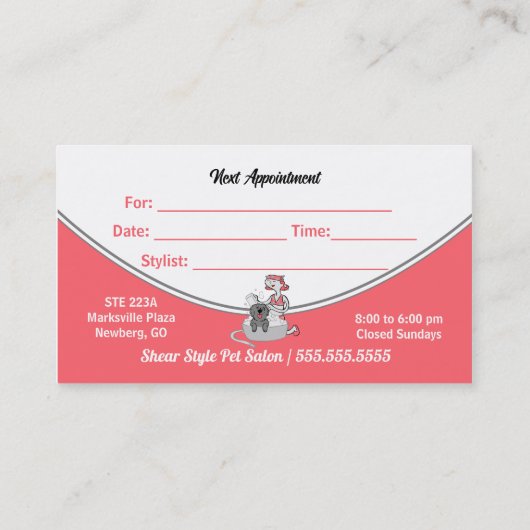Roze Doggie Spa Groom on Pet Grooming Afsprakenkaartje (Achterkant)