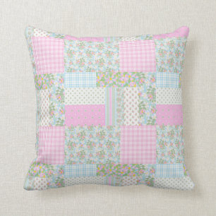 Roze Dogroses Faux Patchwork Cushion of Pillow Kussen